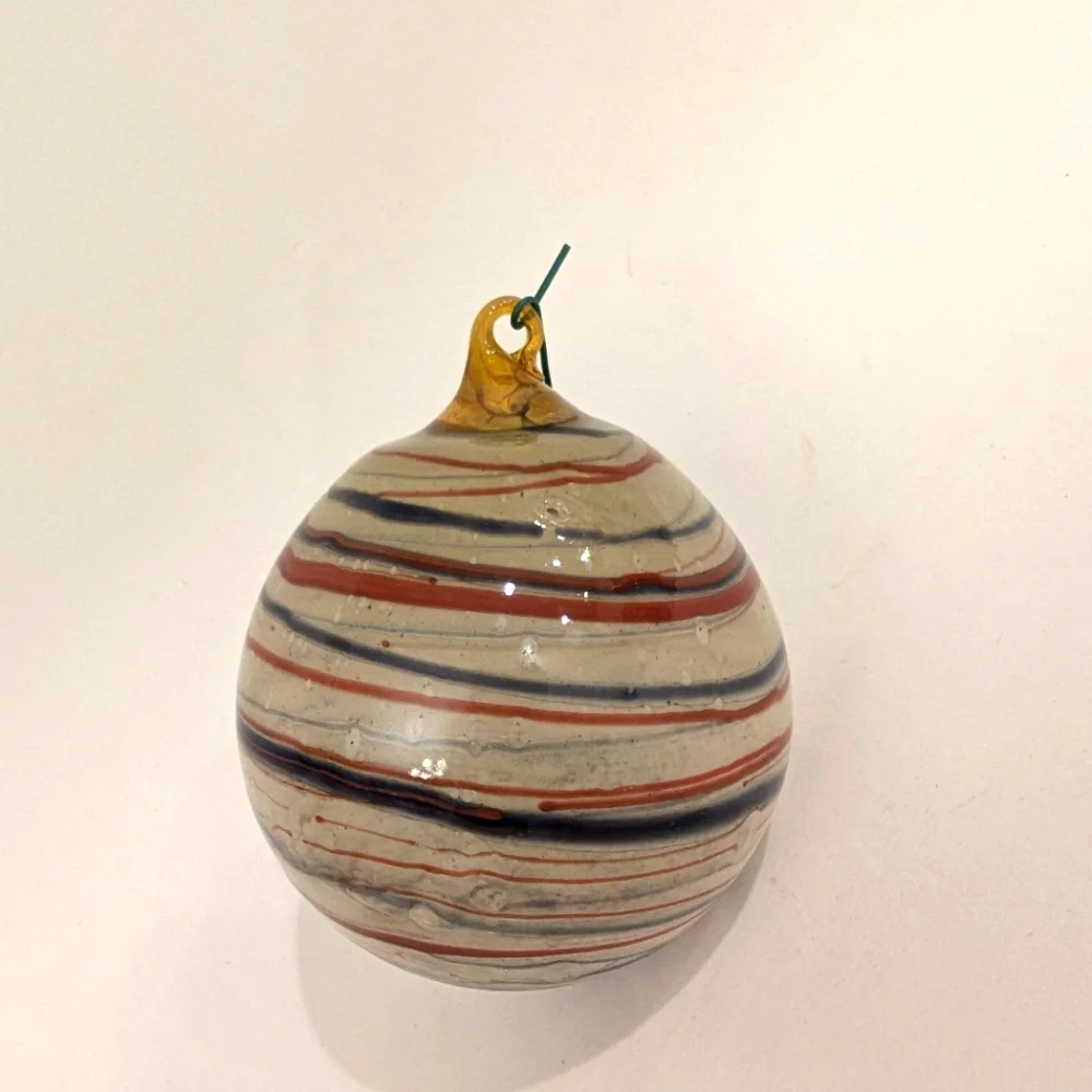 Handmade Blown Glass Orb Ornament Ball Holiday Christmas Earth Tones 3.5